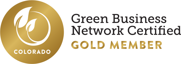 Gold medallion with Leaf and Colorado Green Business Network Certified Gold Member