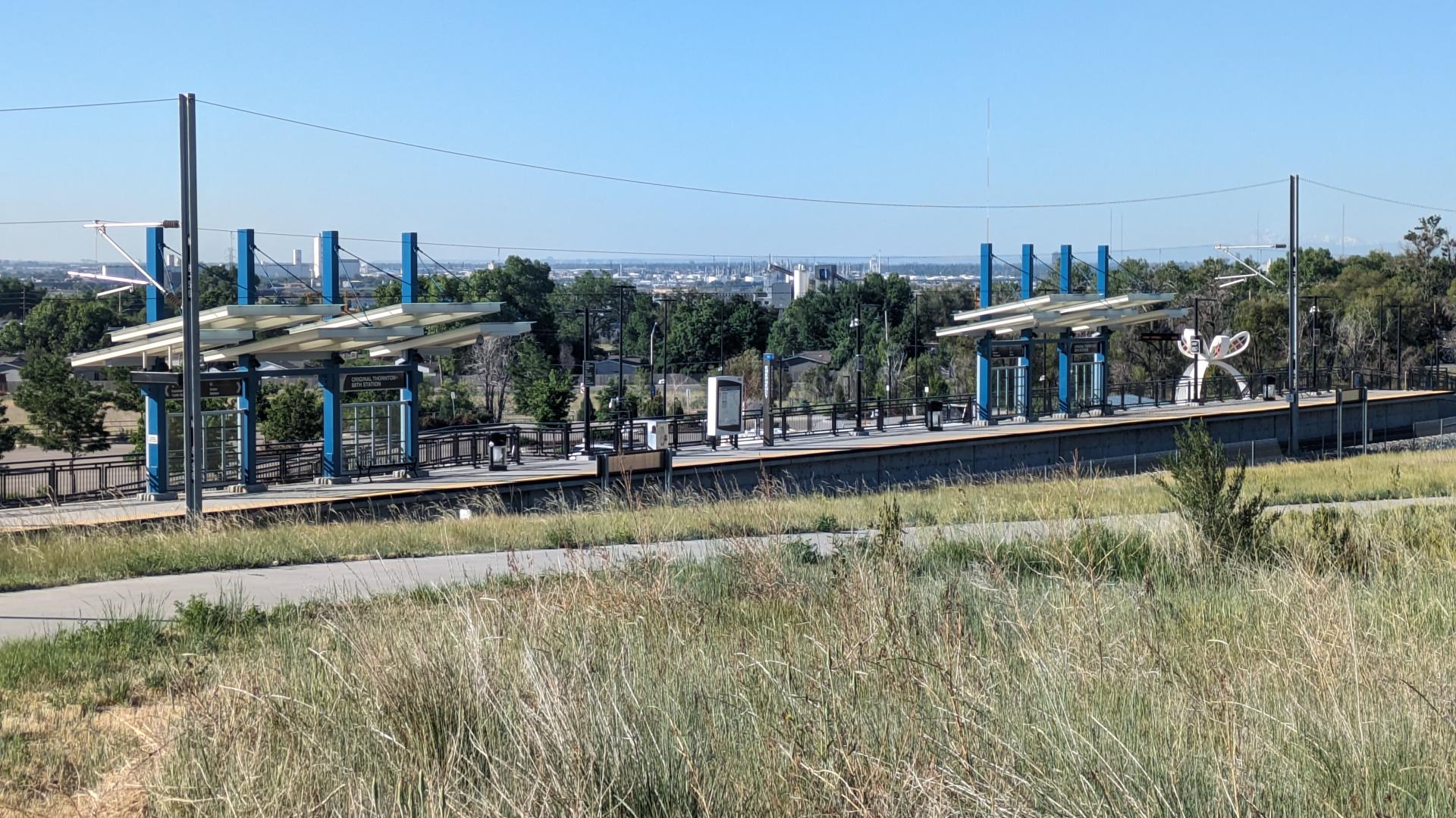 A photograph of Original Thornton station taken from atop a nearby hill.