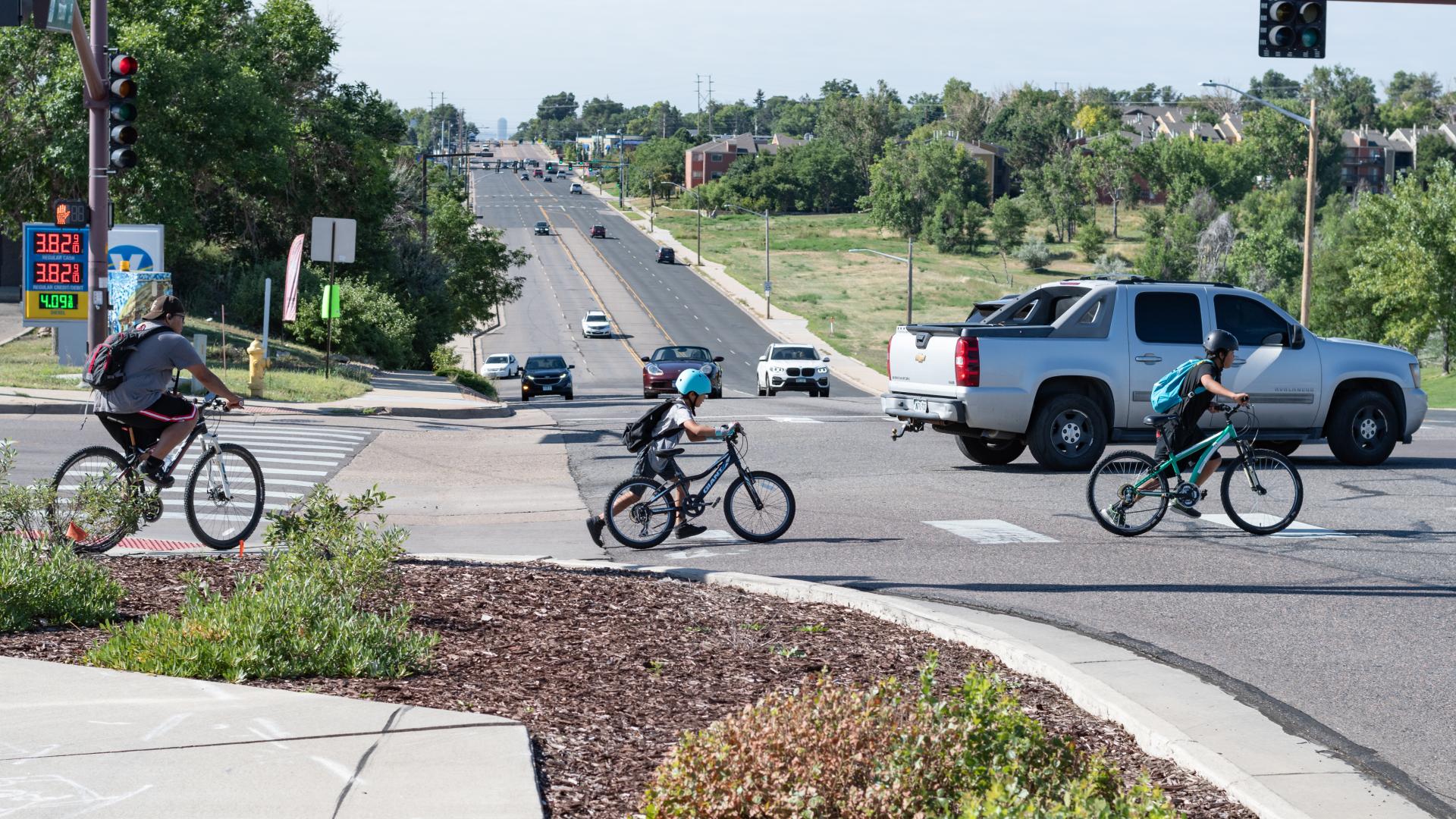 Bicyclist crossing at Pecos Street