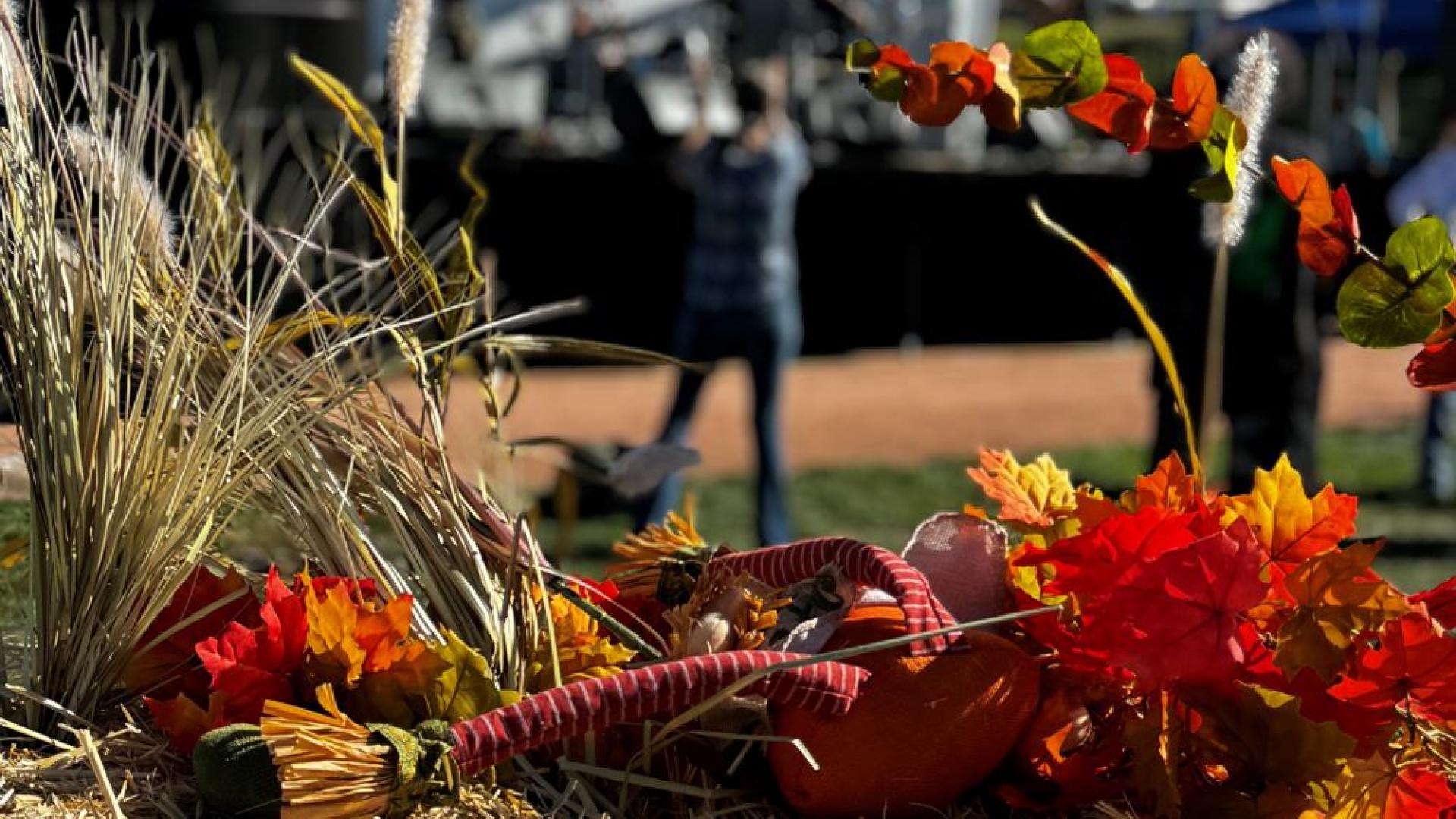Harvest Fest event with hay stack and band playing